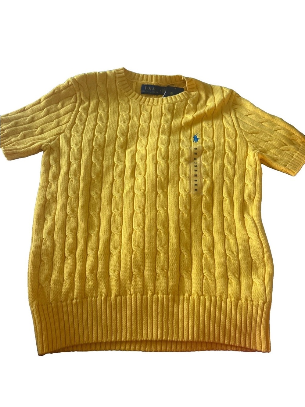 Polo by Ralph Lauren Yellow Cable-Knit Short Sleeve Crew Sweater